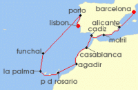 Cruise itinerary map for Oceania Cruises 11 Night Iberian Shores & Isles Lisbon to Barcelona (134270)
