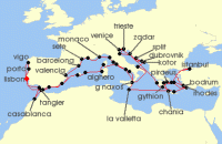 Cruise itinerary map for Silversea Cruises 60 Night Lisbon To Lisbon (141526)