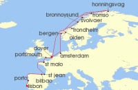 Cruise itinerary map for Seabourn 22 Night From The Atlantic Arc To The Midnight Sun (137356)