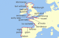 Cruise itinerary map for Windstar Cruises 25 Night Star Collector: Atlantic Europe: Northern Spain, Western France & British Isles (123906)