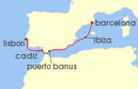 Cruise itinerary map for SeaDream Yacht Club 7 Night Portugal to the Spanish Riviera (115735)