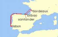 Cruise itinerary map for Regent Seven Seas Cruises 10 Night Sunset In Santander Lisbon To Lisbon (136510)