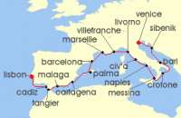 Cruise itinerary map for Viking Cruises 21 Night New! Adriatic & Mediterranean Discovery (141101)