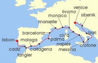Cruise itinerary map for Viking Cruises 21 Night New! Adriatic & Mediterranean Discovery (140975)