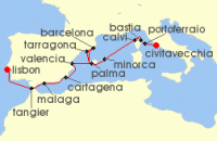 Cruise itinerary map for Windstar Cruises 17 Night Star Collector: Romance of the West Med (101569)