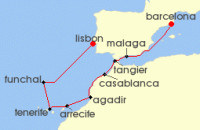 Cruise itinerary map for Regent Seven Seas Cruises 10 Night Colors Of The Kasbah Lisbon To Barcelona (136177)