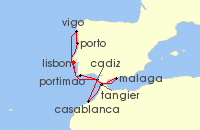 Cruise itinerary map for Silversea Cruises 10 Night Lisbon To Lisbon (140858)