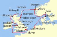 Cruise itinerary map for Viking Cruises 21 Night New! British Isles & Viking Shores (131508)