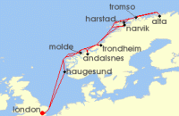 Cruise itinerary map for Ambassador Cruise Line 17 Night Norways Land Of The Northern Lights (126105)