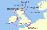 Cruise itinerary map for Ambassador Cruise Line 11 Night British Isles Discovery (135747)