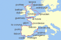 Cruise itinerary map for Oceania Cruises 25 Night Ultimate Western Europe London to Barcelona (126080)