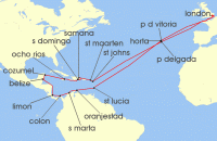 Cruise itinerary map for Ambassador Cruise Line 44 Night Tropical Treasures: Mayan Ruins & Island Adventures (135669)