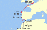 Cruise itinerary map for Ambassador Cruise Line 13 Night Jewels Of The Iberian Coast And Moroccan Souks (126107)