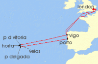 Cruise itinerary map for Ambassador Cruise Line 15 Night Scenic Isles Of The Azores & Portugal (135680)