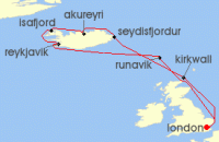 Cruise itinerary map for Ambassador Cruise Line 12 Night Icelands Land Of Ice & Fire (126111)
