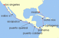 Cruise itinerary map for Norwegian Cruise Line 15 Night Panama Canal from Los Angeles to Miami: Mexico, Costa Rica & Colombia (131970)