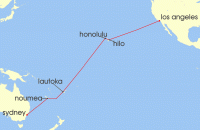 Cruise itinerary map for Cunard Line 18 Night Los Angeles To Sydney (126539)