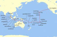 Cruise itinerary map for Oceania Cruises 59 Night Inspired Exotic Explorer Los Angeles to Singapore (136392)