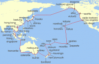 Cruise itinerary map for Princess Cruises 115 Night Circle Pacific - Roundtrip Los Angeles (133308)