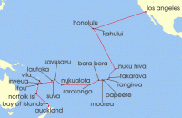 Cruise itinerary map for Crystal Cruises 38 Night South Pacific - Los Angeles To Auckland (133727)