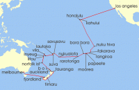 Cruise itinerary map for Crystal Cruises 46 Night South Pacific - Los Angeles To Melbourne (140037)