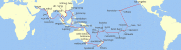 Cruise itinerary map for Crystal Cruises 108 Night World Cruise - Los Angeles To Dubai (139684)