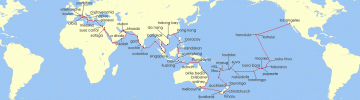 Cruise itinerary map for Crystal Cruises 135 Night World Cruise - Los Angeles To Civitavecchia (Rome) (137194)