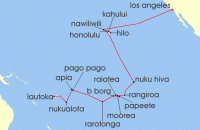 Cruise itinerary map for Silversea Cruises 33 Night Los Angeles, California To Lautoka (141693)
