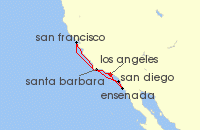 Cruise itinerary map for Princess Cruises 7 Night Classic California Coast (17399)