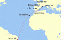 Cruise itinerary map for MSC Cruises 13 Night MSC Grand Voyages (138416)