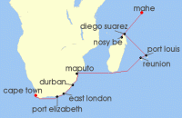 Cruise itinerary map for AIDA 21 Nacht Seychellen, Mauritius & Sudafrika 2 (137827)