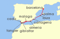 Cruise itinerary map for Regent Seven Seas Cruises 8 Night Viva Espana Malaga To Barcelona (136653)