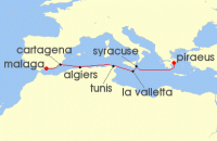 Cruise itinerary map for Azamara Cruises 9 Night Cruise Best Of The Mediterranean Cruise: La Goulette, Valletta & Siracusa (140550)