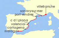 Cruise itinerary map for SeaDream Yacht Club 7 Night Southern Spain & the French Riviera (135263)