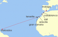 Cruise itinerary map for Star Clippers 22 Night Westbound Atlantic Ocean Crossing (134142)