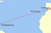 Cruise itinerary map for SeaDream Yacht Club 13 Night Transatlantic Autumn Voyage I (120996)
