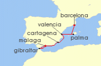 Cruise itinerary map for Windstar Cruises 7 Night Vishen Lakhiani Hosts A Transformational Journey through Southern Spain (122101)