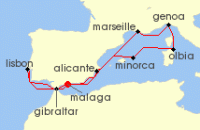 Cruise itinerary map for MSC Cruises 10 Night Mediterranean (140103)