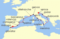 Cruise itinerary map for Windstar Cruises 22 Night Star Collector: Winter Mediterranean Adventure (122099)