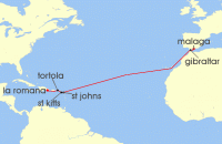 Cruise itinerary map for Marella Cruises 12 Night Caribbean Crossing (137931)