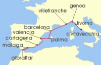 Cruise itinerary map for Windstar Cruises 14 Night Star Collector: Winter in Spain and the Rivieras (122098)