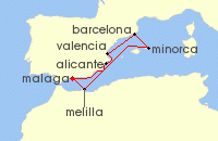 Cruise itinerary map for Marella Cruises 7 Night Spirit Of Spain (142052)