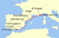 Cruise itinerary map for Star Clippers 7 Night Malaga To Nice (142394)