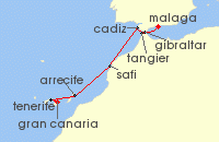 Cruise itinerary map for Star Clippers 9 Night Morocco & Canary Islands (128677)