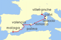 Cruise itinerary map for Star Clippers 7 Night Malaga To Nice (128548)