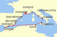 Cruise itinerary map for Costa Cruises 12 Night Mediterranean from Marseilles (137441)