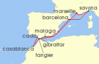 Cruise itinerary map for Costa Cruises 10 Night Western Mediterranean from Marseilles (132862)