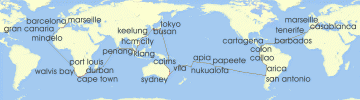 Cruise itinerary map for Costa Cruises 130 Night World Tour from Marseilles (128730)