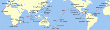 Cruise itinerary map for MSC Cruises 131 Night World Cruise (138913)