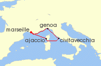 Cruise itinerary map for MSC Cruises 4 Night Mediterranean (134552)
